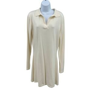 Djerf Avenue Dress Cream WMNS S Knit Mini Collared Long Sleeve Minimalist Scandi